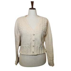 Cozy Cream Cable Knit Cardigan AIDEN Sweater Size Medium Office Coquette Cottage